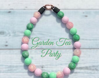 Pastel Beaded Dog Collar: Garden Tea Party, Waterproof Resin Beads
