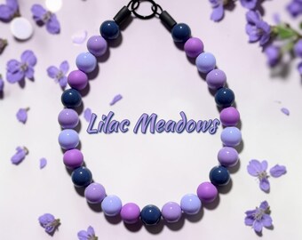 Lilac Meadows Beaded Dog Collar: Slip-On Acrylic Bead Collar, lavenders, purples