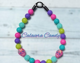 Calavera Candy, Halloween , beaded dog collar, spooky season , slip on, lightweight, unique