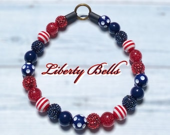 Patriotic Beaded Dog Collar: Red, White & Navy, Slip-On
