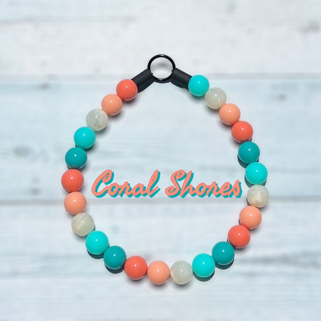 Beaded Dog Collar Coral Teal Acrylic, Lightweight Slip-On