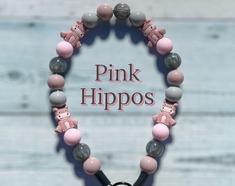 Pink Hippos, dog bead collar,  lightweight, waterproof, durable, slip on, cute , colorful, beaded dog collar
