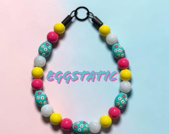 Eggstatic, easter, spring,  Acrylic Beaded Dog Collar: Colorful Slip-On Design