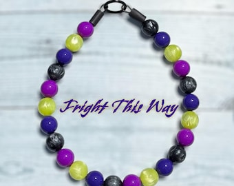 Fright this Way , Halloween , beaded dog collar, spooky season , slip on, lightweight, unique