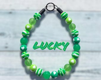 Lucky St Patrick's Day Beaded Dog Collar: Green Tie Dye Slip-On
