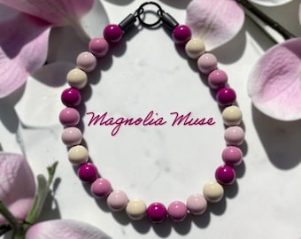 Magnolia Muse Beaded Dog Collar: Neutral spring colors, Waterproof Resin Beads