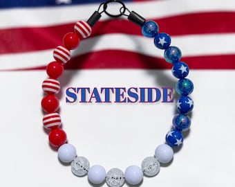 USA Stateside Beaded Dog Collar: Red White Blue, Pop Star  Waterproof Slip-On