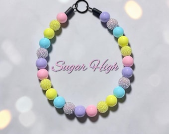 Sugar High, spring colors, pastel colors, Acrylic Beaded Dog Collar: Colorful Slip-On Design