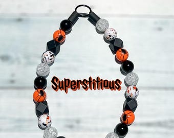 Superstitious , Halloween , beaded dog collar, spooky season , slip on, lightweight