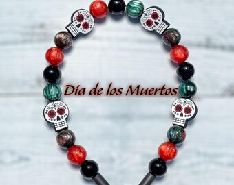 Day of the Dead Beaded Dog Collar, Halloween, Slip On