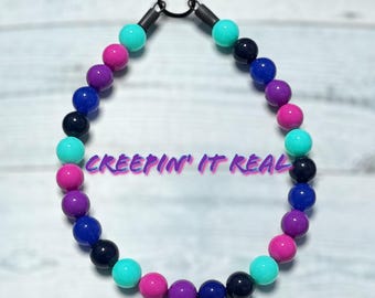 Creeping’ it Reel , Halloween , beaded dog collar, colorful, spooky season , slip on, lightweight, unique