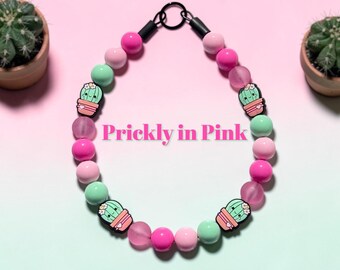Prickly in Pink, cactus fun, pinks,  Acrylic Beaded Dog Collar: Colorful Slip-On Design