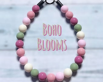 Boho Blooms, bead dog collar, spring, neutrals, colorful , slip on, unique, lightweight, durable
