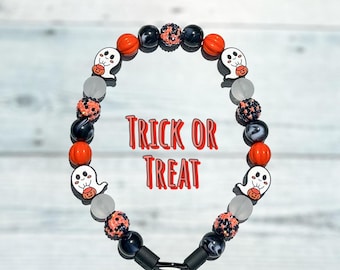 Halloween Beaded Dog Collar, Spooky Ghost, Trick or Treat, Slip-On