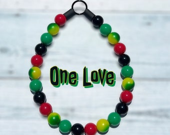 One Love, beaded dog collar, Rasta, unique, summer, colorful, light, waterproof