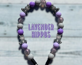 Lavender Hippos, dog bead collar,  lightweight, waterproof, durable, slip on, cute  , colorful, beaded dog collar