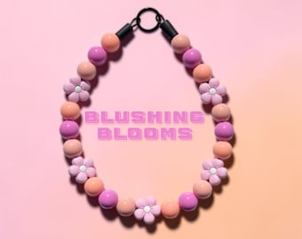 Blushing Blooms, bead dog collar, flowers, pink, peach, slip on, unique, waterproof, lightweight