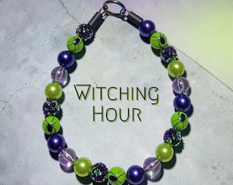 Witching Hour, Halloween , beaded dog collar, spooky season , slip on, lightweight