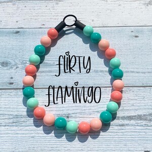 Flirty Flamingo, bead dog collar, summer colors, coral, teal, slip on, acrylic beaded collar, lightweight, waterproof, durable