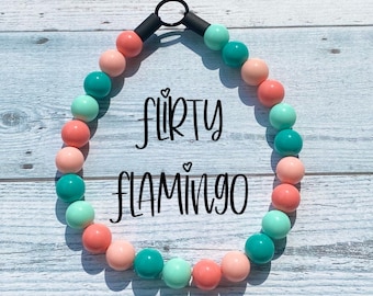 Flirty Flamingo Beaded Dog Collar: Coral Teal Acrylic, Slip-On