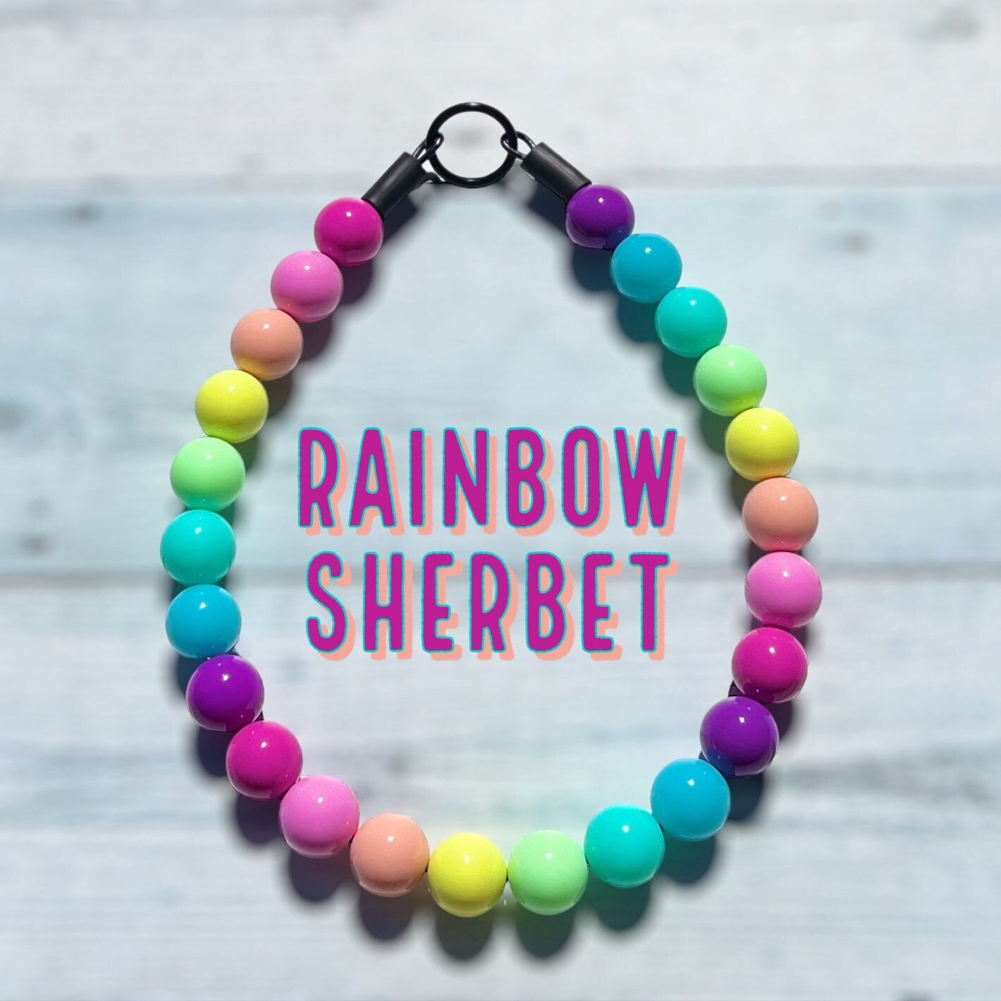 Rainbow sherbet, vivid colors, beaded dog collar, vibrant rainbow, dog bead collar, acrylic beaded, slip on, colorful
