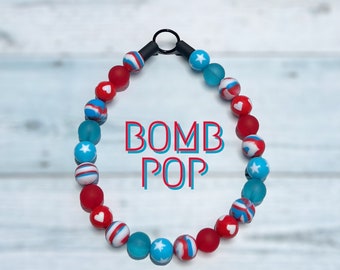 Bomb Pop Dog Collar: Red White Blue Tie Dye Bead Slip-On