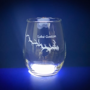 Make My Lake 15 oz Stemless Wine glass Laser Engraved Mock ups sent withing 48 Hours Any Lake or Pond in the lower 48 States image 10
