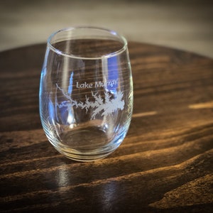 Make My Lake 15 oz Stemless Wine glass Laser Engraved Mock ups sent withing 48 Hours Any Lake or Pond in the lower 48 States image 5