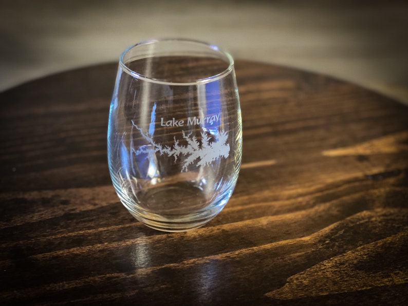 Make My Lake 15 oz Stemless Wine glass Laser Engraved Mock ups sent withing 48 Hours Any Lake or Pond in the lower 48 States image 5