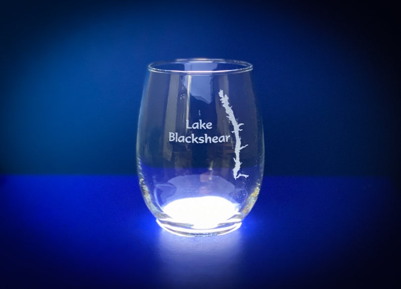 Make My Lake 15 oz Stemless Wine glass Laser Engraved Mock ups sent withing 48 Hours Any Lake or Pond in the lower 48 States image 3