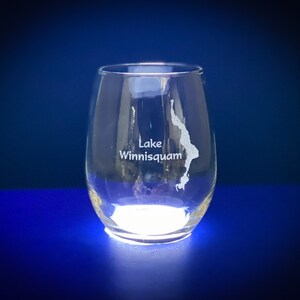 Make My Lake 15 oz Stemless Wine glass Laser Engraved Mock ups sent withing 48 Hours Any Lake or Pond in the lower 48 States image 7