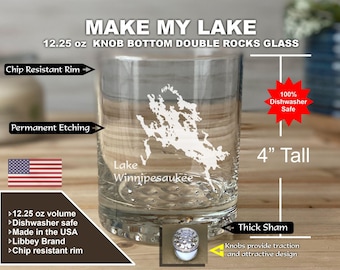 Make My Lake -  Etched Double Knob Rocks Glass