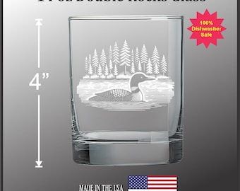 Loon on a Lake  - Personalized 14 oz Double Old Fashioned
