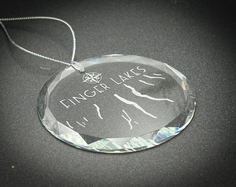 Finger Lakes New York - Etched Round Glass Ornament