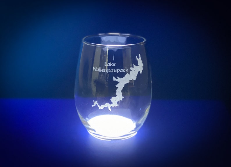 Make My Lake 15 oz Stemless Wine glass Laser Engraved Mock ups sent withing 48 Hours Any Lake or Pond in the lower 48 States image 4