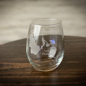 Make My Lake 15 oz Stemless Wine glass Laser Engraved Mock ups sent withing 48 Hours Any Lake or Pond in the lower 48 States image 8