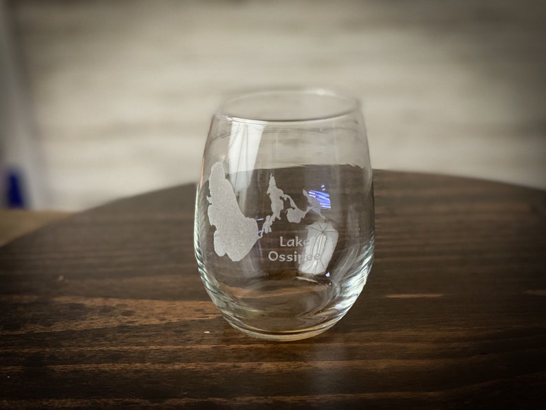 Make My Lake 15 oz Stemless Wine glass Laser Engraved Mock ups sent withing 48 Hours Any Lake or Pond in the lower 48 States image 8