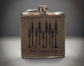 Pine Trees 6 oz. Leatherette Stainless Steel Flask