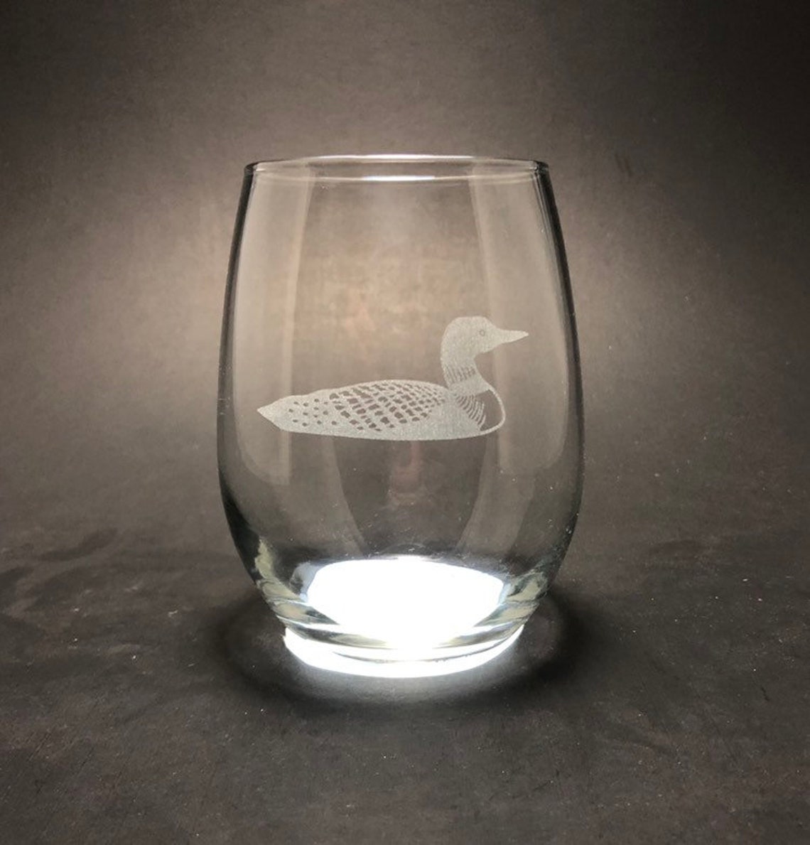 Loon Etched 15 Oz Stemless Wine Glass Etsy