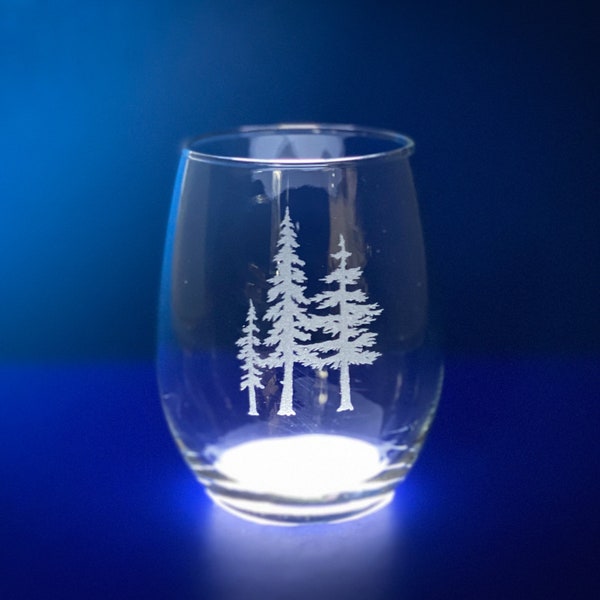 3 Trees - Etched 15 oz Stemless Wine Glass