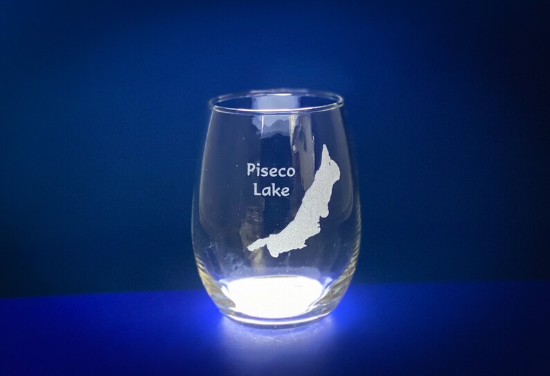 Make My Lake 15 oz Stemless Wine glass Laser Engraved Mock ups sent withing 48 Hours Any Lake or Pond in the lower 48 States image 6