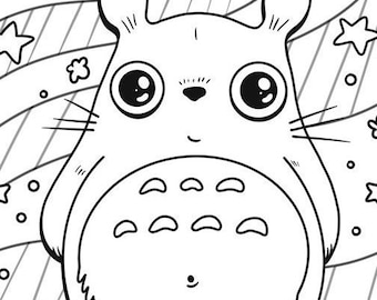 Totoro + Soot Sprites Inspired Coloring Page / Kawaii Adult + Kids / Digital Download / Print at Home / Cute Pages / Anime Studio Ghibli uwu