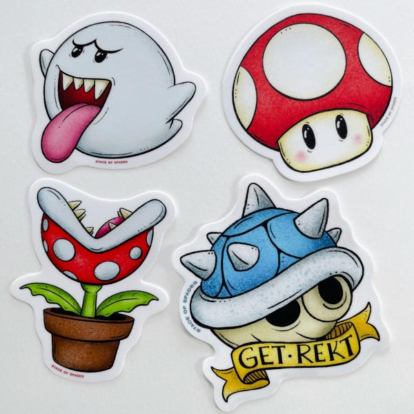 Mario Kart Inspired Vinyl Stickers / Nintendo / Get Rekd Blue Shell Ghost Piranha Plant Mushroom Decals / Gift for Son, Gamer, Friend