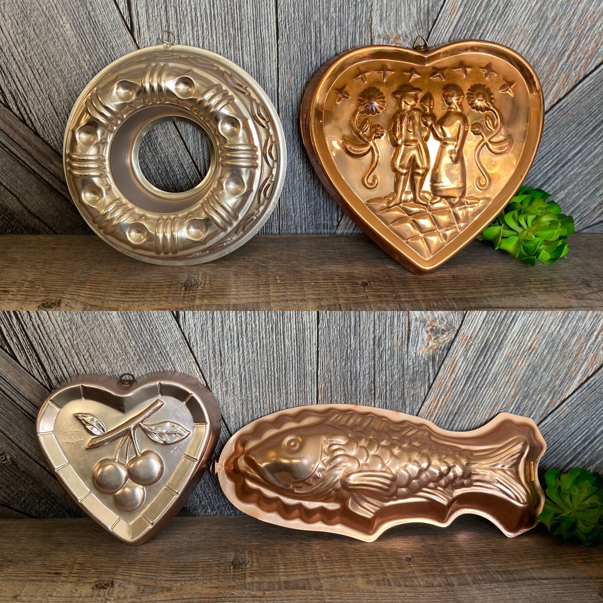 Vintage Jello Molds Copper Metal Farmhouse Decor Wall Hanging