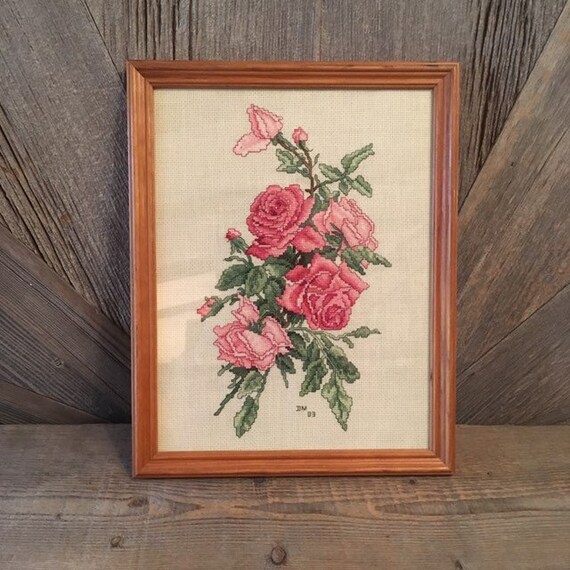 Vintage Rose Embroidery Handmade Finished Hanging Picture Etsy