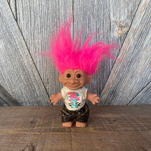 Vintage Troll Doll {Shake 50&#39;s 60&#39;s Russ Berrie Troll with Pink Hair} Girl Troll {5 inch Troll} Vintage Troll Gift for Friend Grease