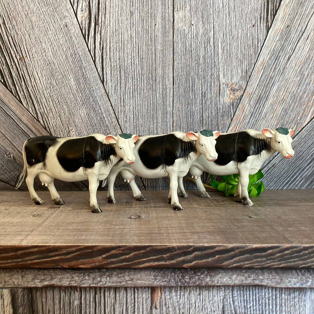 3 Vintage Cow Figurines Imperial Rubber Cow Holstein Dairy Cow Etsy