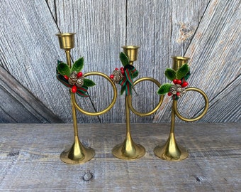 Vintage Christmas Brass Candle Sticks Holder Ornaments Trumpet Trio Retro Holiday Decorations  Holiday Gifts For Friends Stocking Stuffers