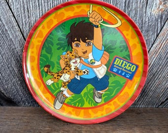 Vintage Dora the Explorer Plate Diego Animal Rescuer Melmac Plastic Kid Play Dishes Birthday Party Baby Plate 90s Spanish TV Cartoon