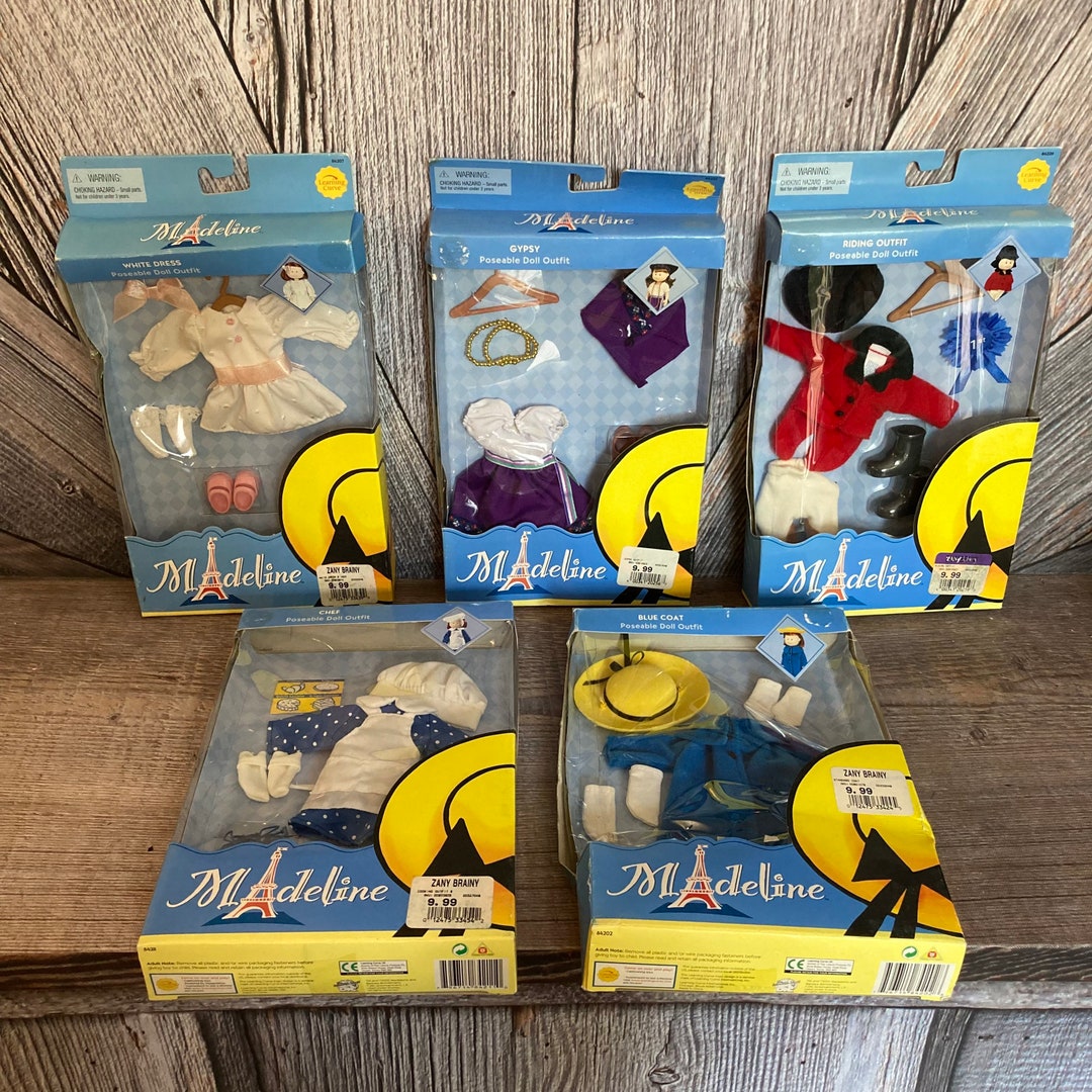 Vintage Madeline Poseable Doll Outfit White Dress, Gypsy, Riding Outfit,  Chef, Blue Coat PICK Learning Curve DC 2002 Madeline Doll Clothes